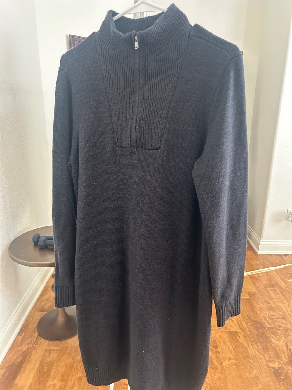 Lands' End Black Womens Zip-Neck Knit Sweater Dress